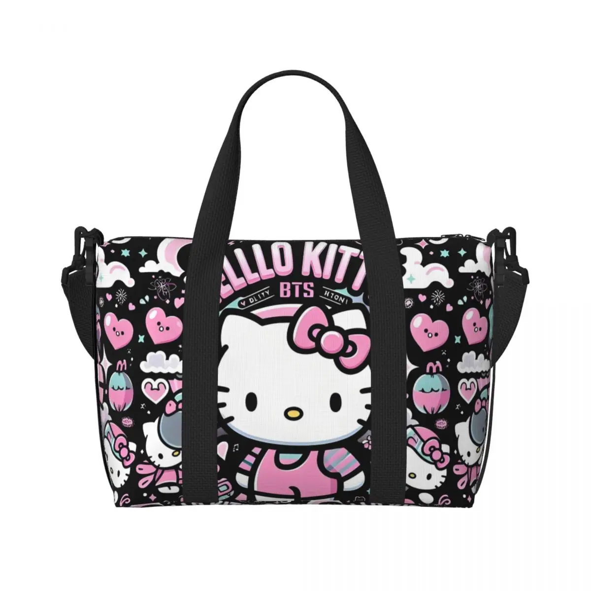 

Custom Large Hello Kitty Classical Printing Tote Bag for Women Pink Kawaii Cartoon Shopping Shoulder Beach Gym Travel Bag