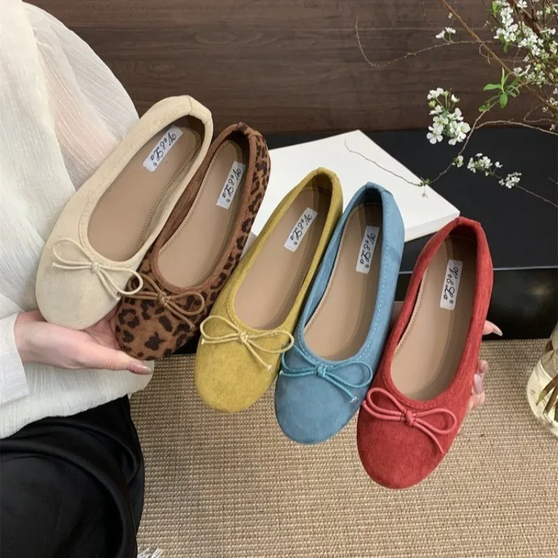 2025 Female Loafers Ballet Flat Shoes Woman Classic Round Toe Bowtie Ballerina Flats Ladies Elegant Belt Buckle Strap Mary Janes