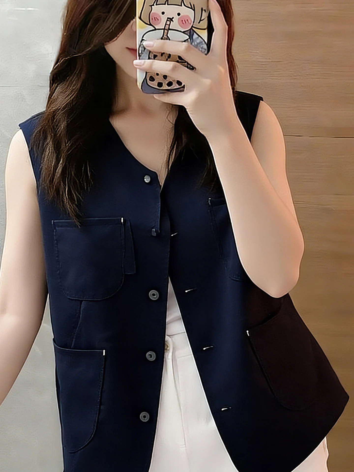 Elegant Loose Sleeveless Vest Women's Fashionable Versatile Spring Summer Korean Design Sense Top Quality Material round Neck