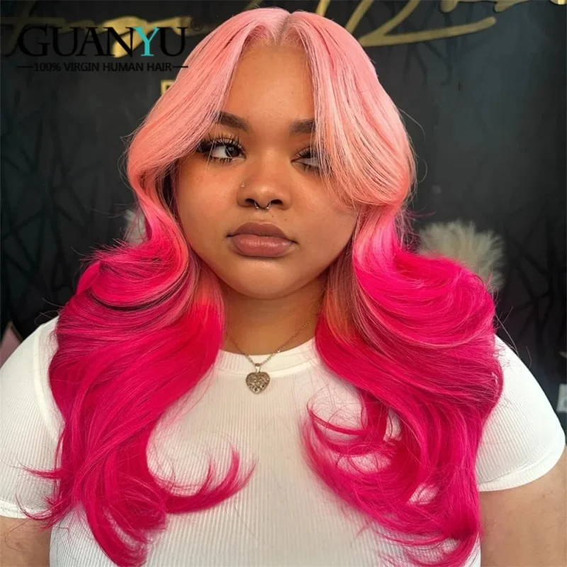 

Ombre Pink 13x6 Hd Transparent Loose Wave Lace Front Wig Colored Highlight Pink Human Hair Wigs For Women Brazilian Blonde