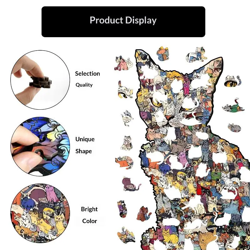 194pcs Kat-vormige Houten Puzzel Onregelmatige Puzzelstukjes Spel Verjaardag Kerstcadeaus Voor Kat Liefhebbers Spaarpot home Decor