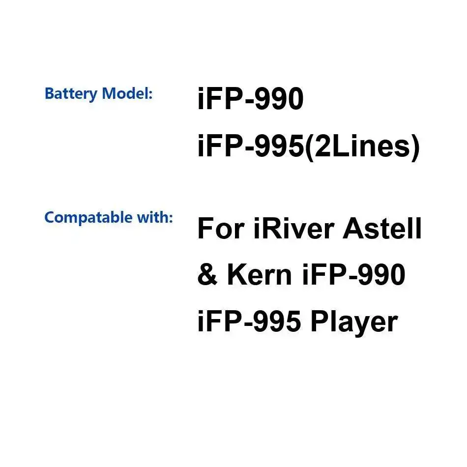 Batería de Repuesto Premium de 1200mAh para Reproductores Iriver Astell & Kern Ifp-990 Ifp-995 Ifp-995 2Lines