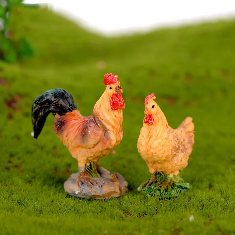 1PC Orange Cock Miniature Figurine Chicken Cartoon Rooster Animal Home Decor Decoration Cake Mini Fairy Garden Ornament Toy