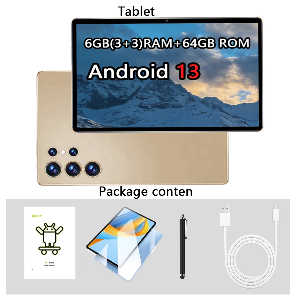  ﻿   Novo Tablet Android 13 Global 2026 de 10.1 polegadas, 6GB+64GB, com Suporte a Dual SIM e Dual Standby, Bluetooth, Google e Chamadas