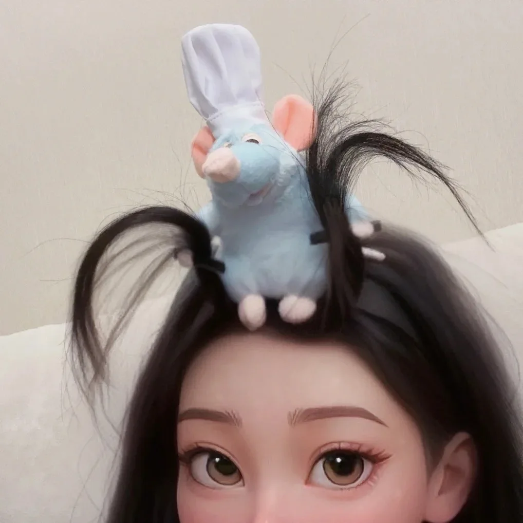 Women Cartoon Remy Ratatouille Headwear Cute Mouse Headband Hairpin Halloween Costume Cosplay Anime Plush Doll Toys Gifts