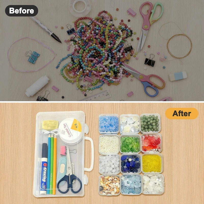 Transparent Multi-Compartment Plastic Storage Box for Beads — Hinged Lid with Dustproof, Sealed Design — Available in 45, 20, 15