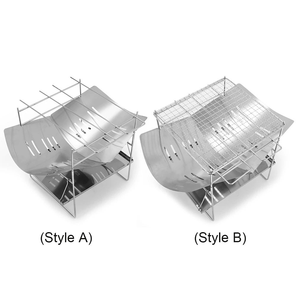 حامل النار المحمول للتخييم والشواية القابلة للطي والتخييم والشواية النارية المصنوعة من الفولاذ المقاوم للصدأ للتخييم في الساحات الخلفية الخارجية
