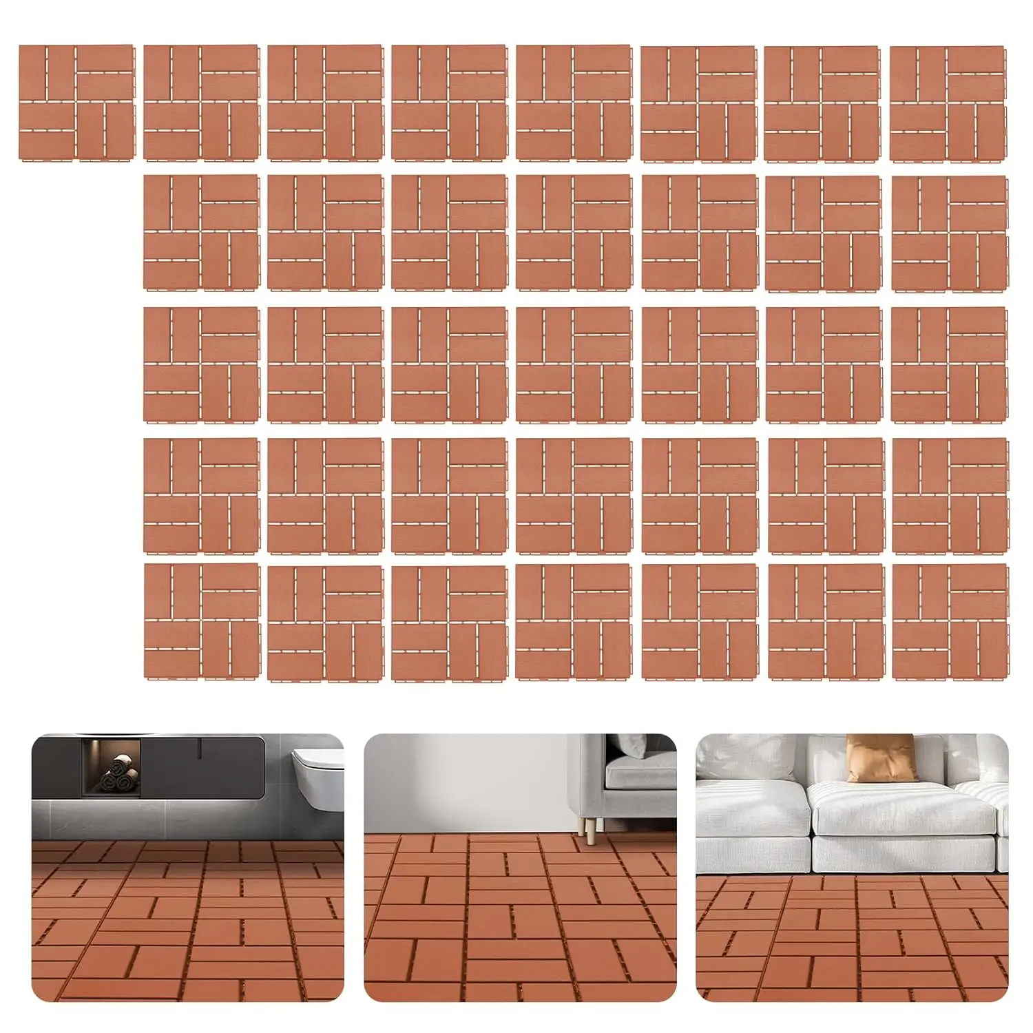 Carreaux de pont imbriqués en plastique, carrelage de terrasse imbriqué, revêtement de sol extérieur, imperméable, 12 po x 12 po, utilisation à l'extérieur