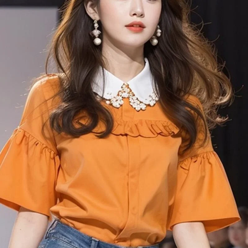 Korea Shirts This Year's Popular Unique Chic Blusa Summer Fashion Versatile French Beautiful Half Sleeved