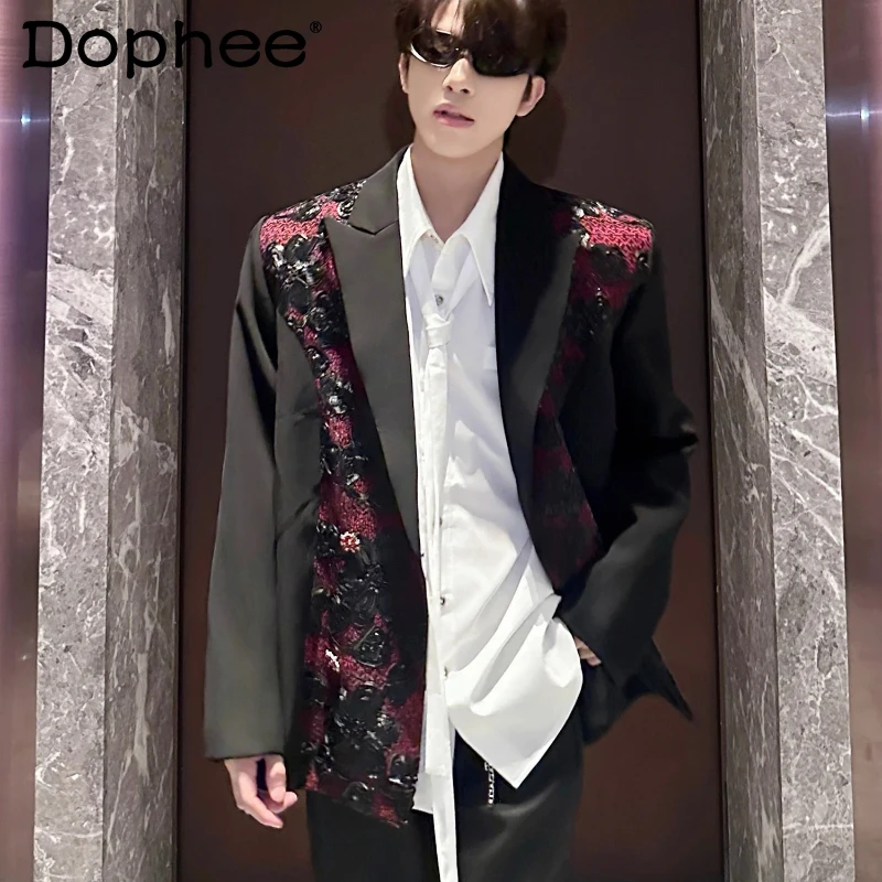 

Men's 2025 Four Seasons Wear Embroiderer Design Tailored Coats High-End Light Luxury Shoulder Pad Suit Jackets Fashion Blazers