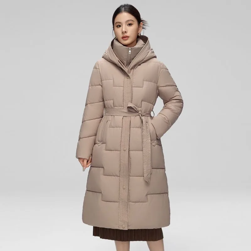 Women's Autumn Winter Cotton Coat Top Coat Waisted Long Thickened Warm Leisure Design Comfortable Versatile Retro Trend Brand