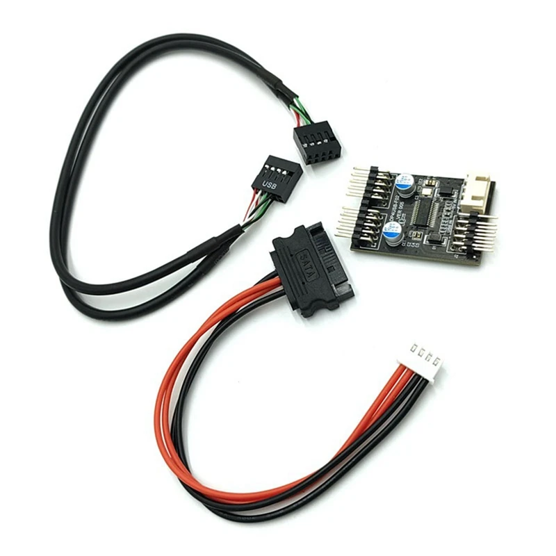 9Pin USB Connector 1 To 2 USB Extension Cable USB HUB USB2.0 9Pin Header Connector Adapter With SATA Power Cable