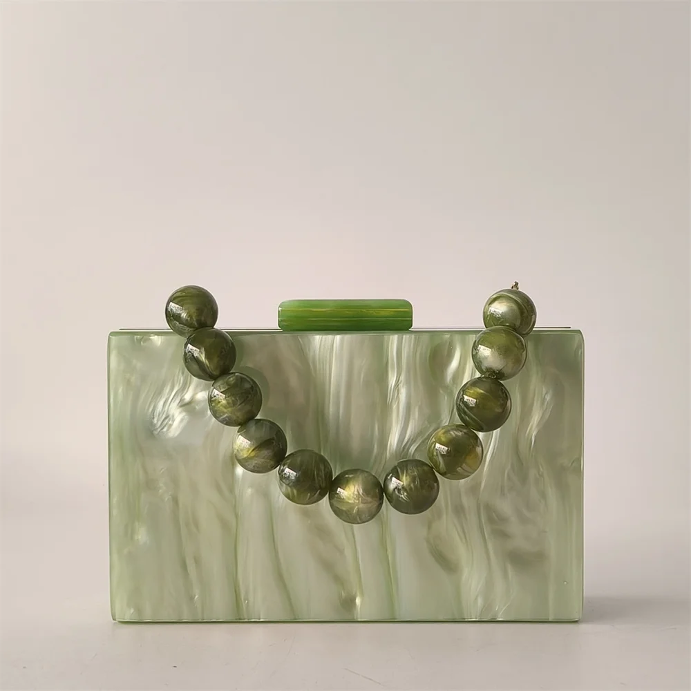 

Women Luxury Purses And Handbags Wedding Party Beach Flap For Wedding Party Acrylic Pearl Marble Dark Green Pvc Evening Bags