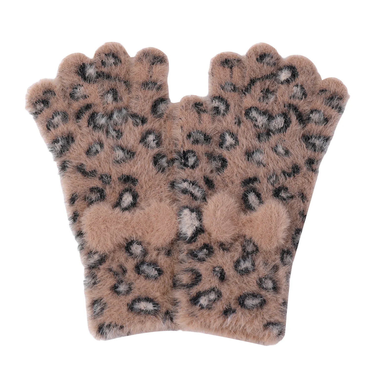 Herfst en winter warme handschoenen Dames Leuke mode Strik Luipaardpatroon Vingerhandschoenen Koudbestendige warme gebreide handschoenen