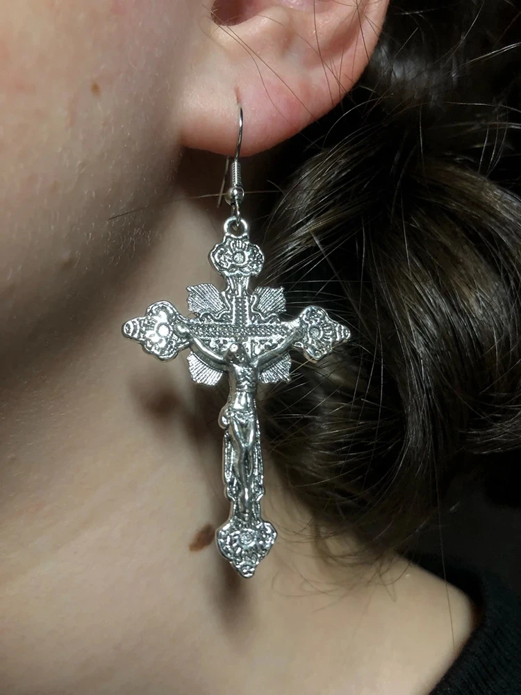 Fashion Jesus Earrings for Women Vintage Crosses Drop Dangle Goth Jewelry Accessories Personalized Gothic Holiday Gifts