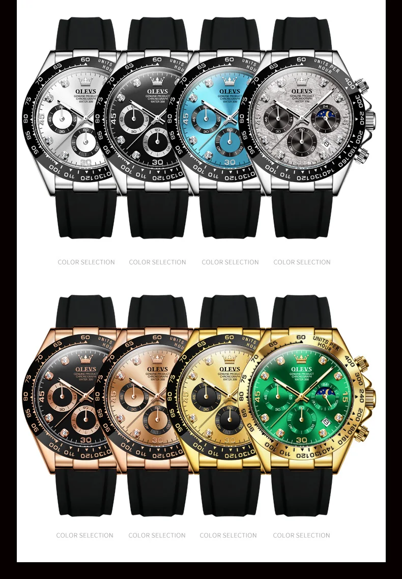 OLEVS 2875 Original Luxus Marke Quarzuhr für Männer Silikon Armband Chronograph Auto Datum Wasserdicht Mond Phase Mann Sport Uhr – Detail 11