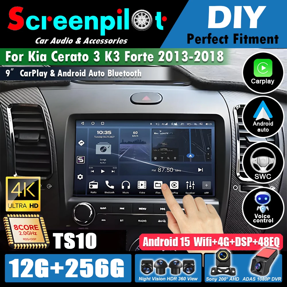 Radio Multimedia para Auto Android 16 para Kia Cerato 3 K3 Forte 2013 2014 2015 2016 2017 2018, Reproductor con GPS, Navegación, Auto Carplay, 2din