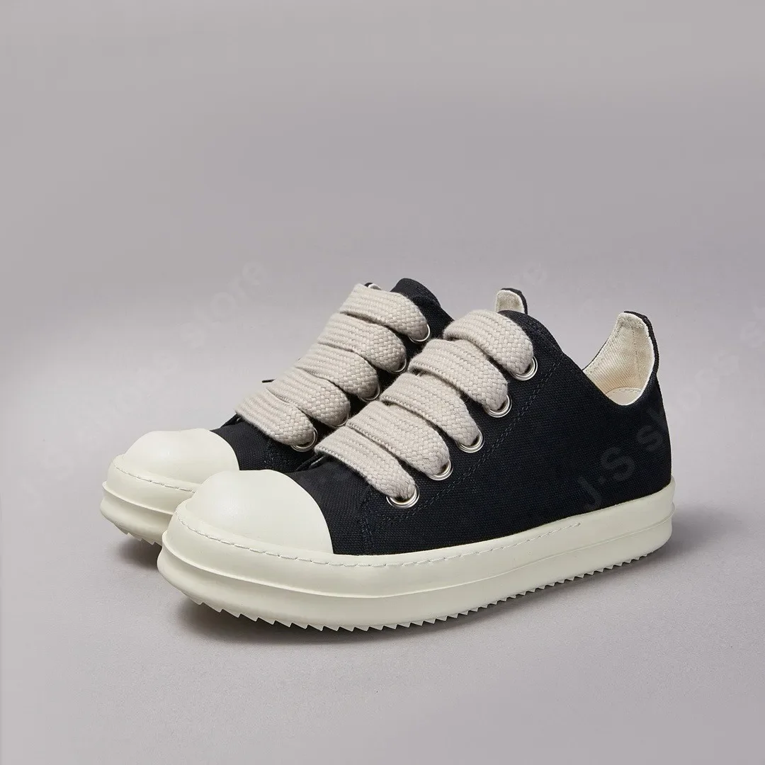 

Ro Luxury Casual Black Canvas Low Top Shoes Quality Men Shoe Luxury Design Jumbo Laces Women Sneaker Thick-Sole Shoes Sneakers