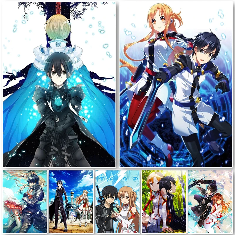 Digital Oil Painting Sword Art Online Japanese Anime Character Kirito/Asuna Handpainted Wall Living Room Home Decor Unique Gift