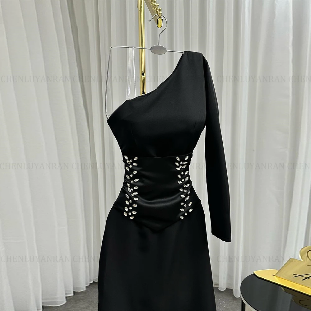 MOLISA Schwarzes modernes Party-Abendkleid 2025, neues maßgeschneidertes Etuikleid mit einer Schulter, langes formelles Anlasskleid mit Perlenstickerei