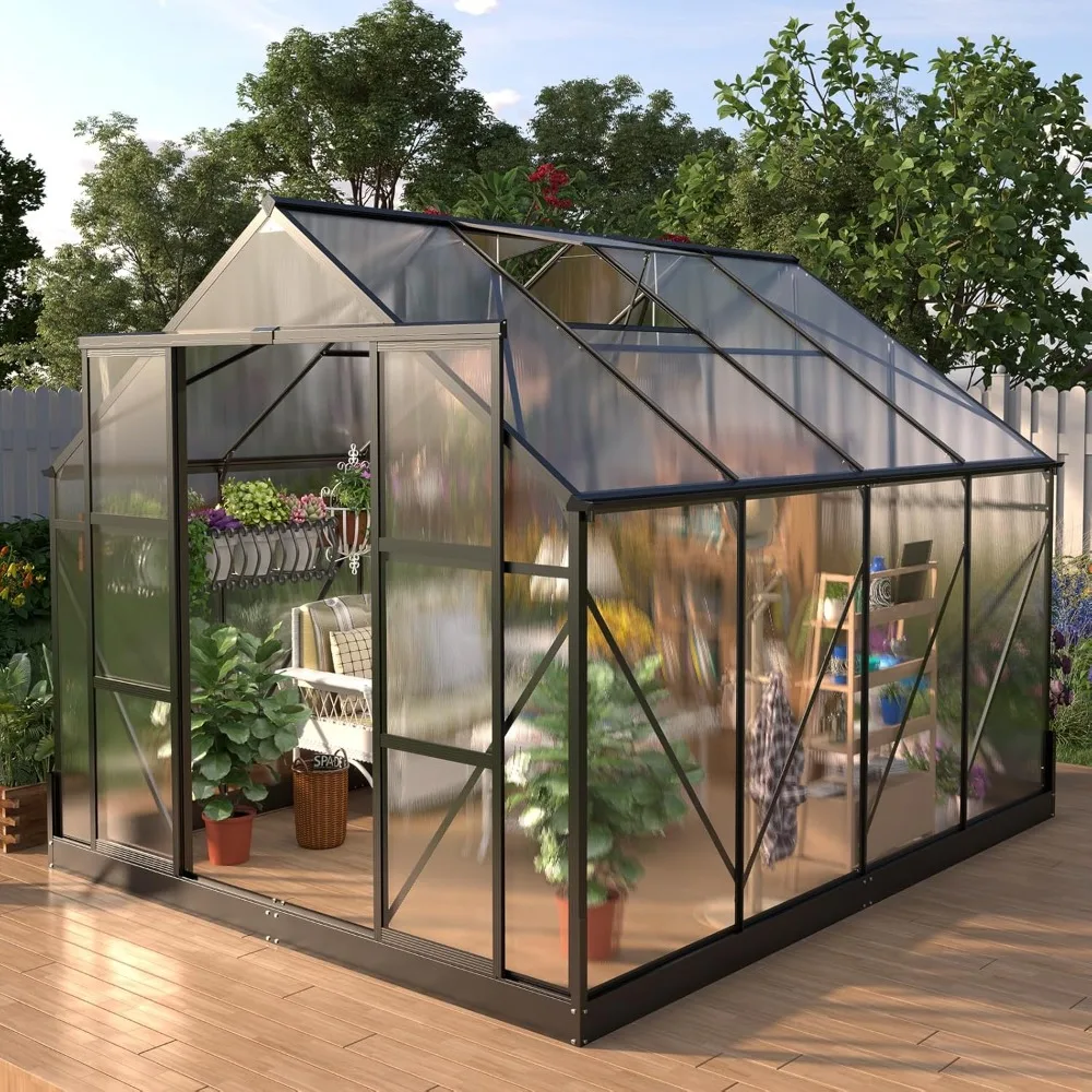 

Polycarbonate Greenhouse 2 Sliding Doors 2 Vent Window Premium Greenhouses Shed Sunroom Aluminum Large Hot House ,Greenhouse