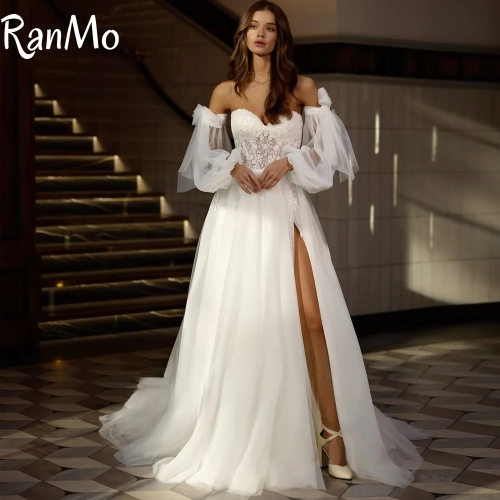 

Ranmo 2025 Boho A-Line Wedding Dresses Elegant Appliques Sweetheart Split Bridal Dress Princess Wedding Prom Gowns Customized