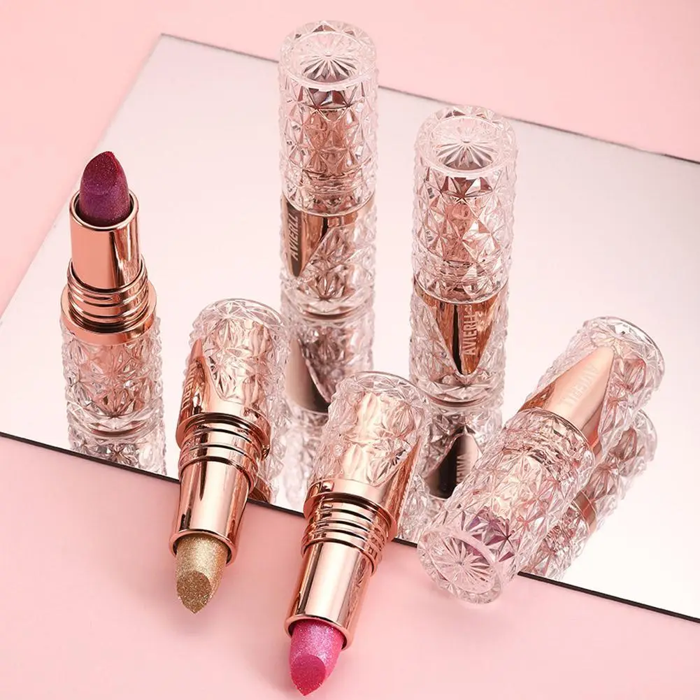 진주 빛 핑크 글리터 벨벳 립스틱 방수성 오래 지속되는 매트 쉬머 다이아몬드 립스틱 여성 메이크업 화장품