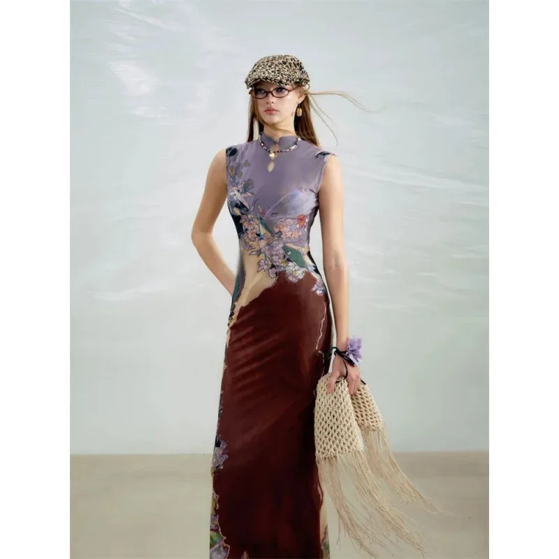 فستان متدرج بتصميم فريد ورائع ومطبوع للنساء فستان طويل صيفي جديد