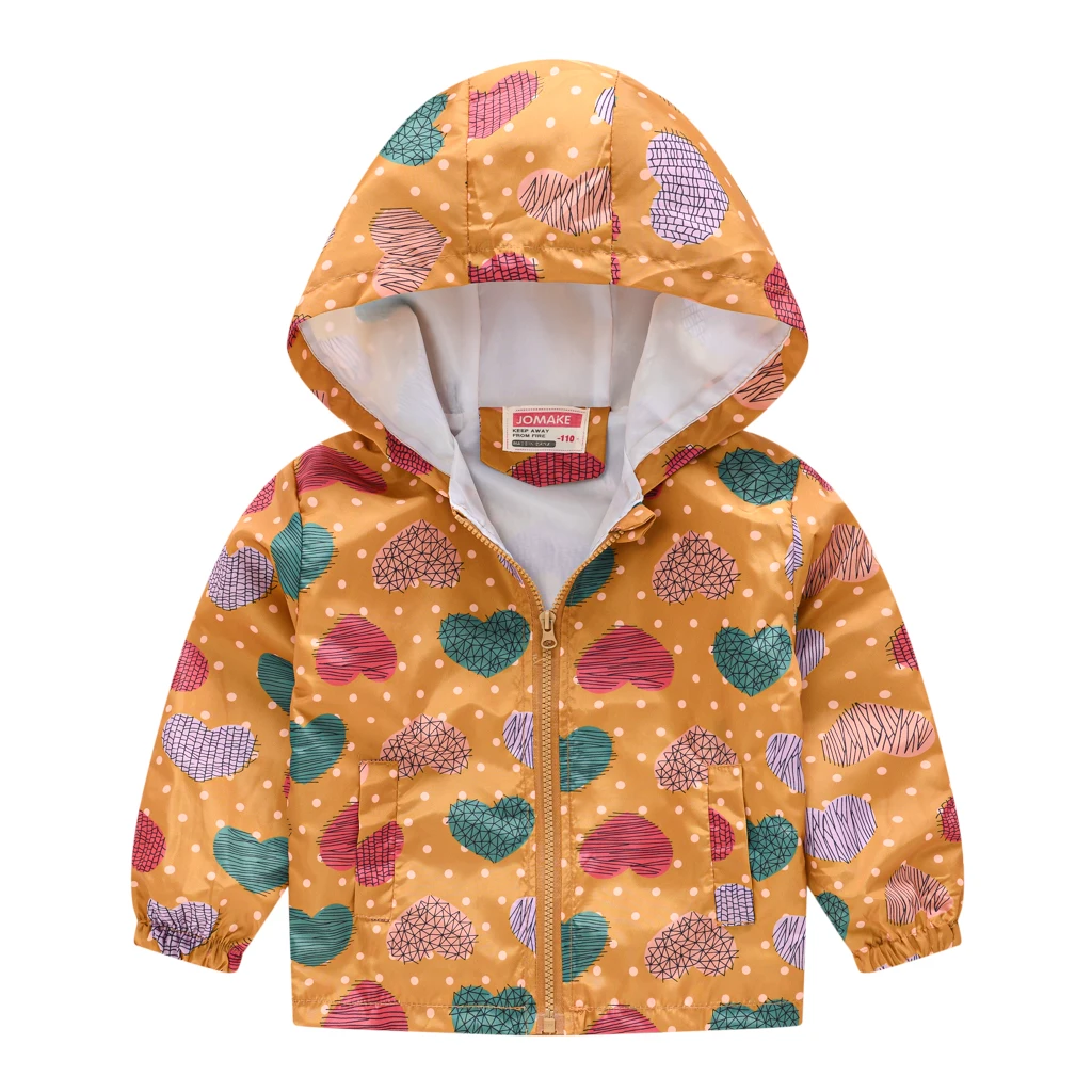 Boys and Girls Windproof Hooded Jacket Assorted Cartoon Pattern Print Zip Coat Kids Spring Clothes