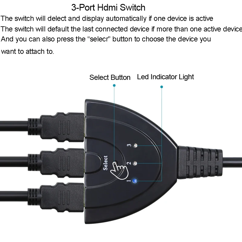 4K * 2K 3D Mini 3 Port HDMI-متوافق مع PS3/4/Xbox 1.4b 4K Switcher Splitter 1080P 3 في 1 خارج Port Hub لملحقات DVD HDTV