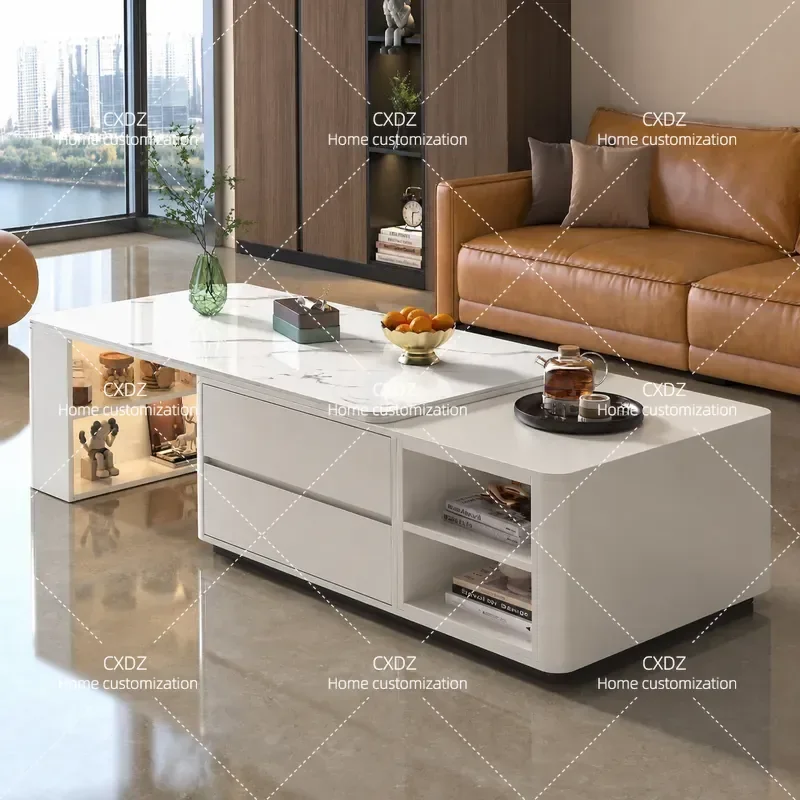 Modern Simple Telescopic Coffee Table Rock Slab Surface Living Room Furniture for Large and Small Apartments Home Decor