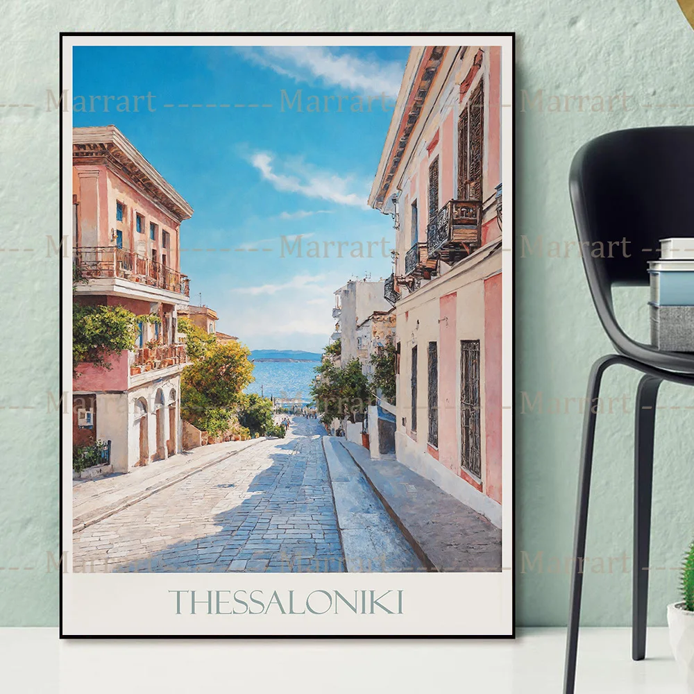 لوحة قماشية لملصق السفر باليونانية ، فن جداري مطبوع ، ديكور منزلي بدون إطار ، منزل تحت عنوان