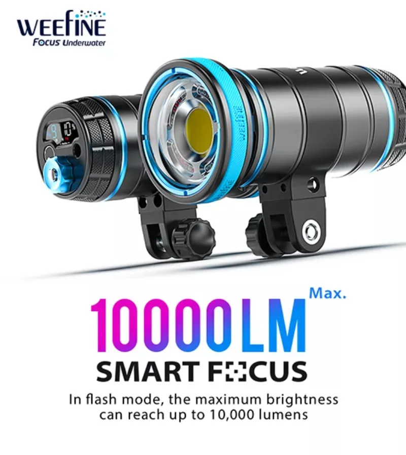 

Weefine Wf074 Smart 10000 Lumens Super Bright Video Light Scuba Diving Flashlight Torch Underwater Photography Waterproof 100M