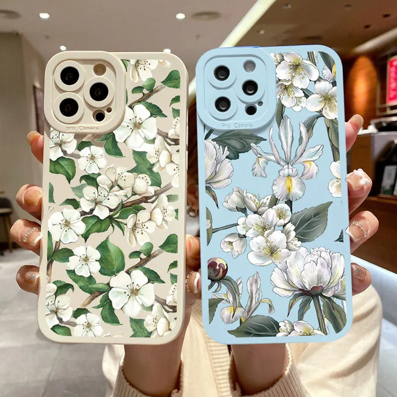 Retro Spring Bloom Flowers Phone Case For iPhone X XR XS 7 8 Plus SE 2020 14Plus 12 11 13 Pro Max Soft Silicone Back Cover Funda