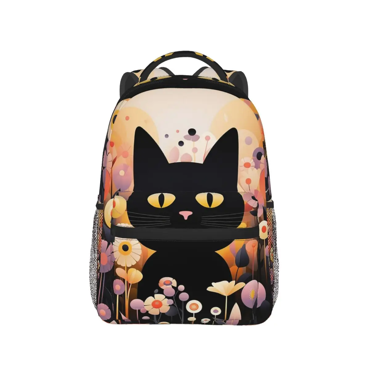 

Black Cat In Flower Bushes Backpack Hot Sale Daypack Large Capacity Children BookBag School Bag Shoulder Bags for Men Women