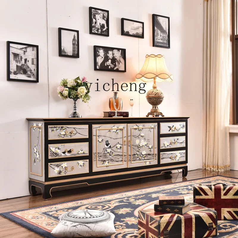 

XX hand-painted flower and bird living room floor cabinet entrance cabinet table decorative dining side cabinet