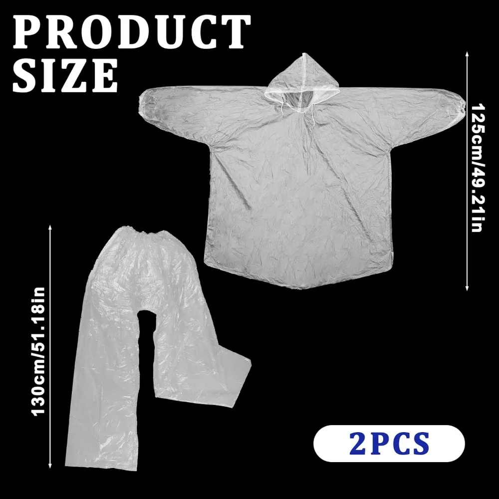 مجموعة مكونة من قطعتين من معطف المطر للاستعمال مرة واحدة، عباءات مطر للاستعمال مرة واحدة للبالغين، عباءات مطر للبالغين مع غطاء رأس برباط للرجال والنساء
