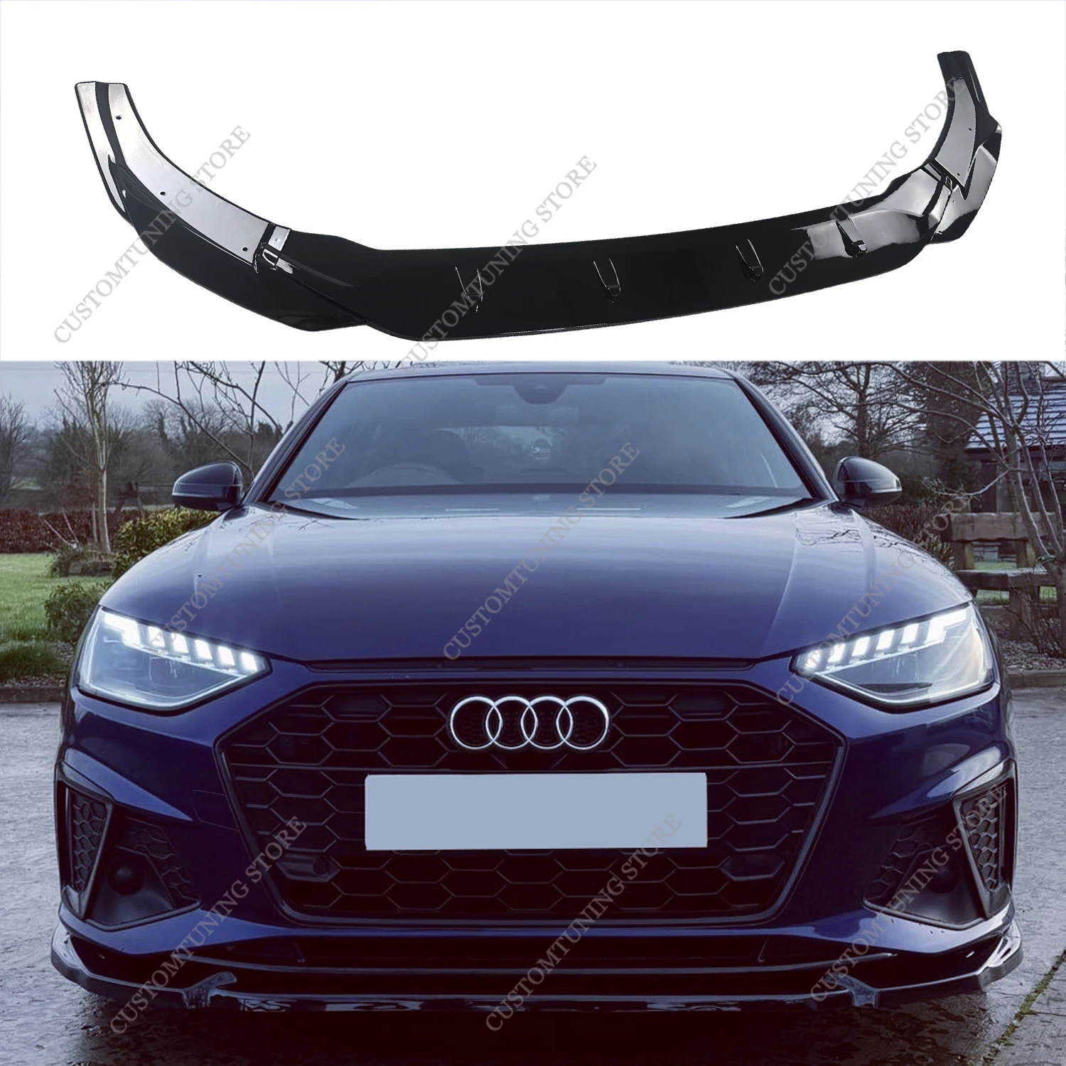 

Спойлер-диффузор Mxton Style Gloss Black для переднего бампера, канарды для Audi S4 B9.5 A4 S-line 2020-2024, тюнинг для рестайлинга.