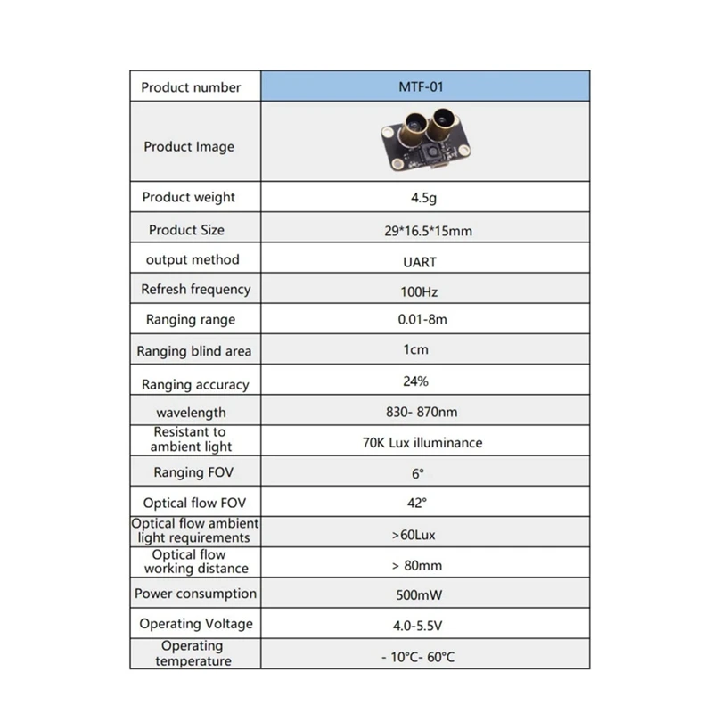 MTF 01 Optical Sensor Module PMW3901 Optical Flow Sensor UAV Positioning 8M Laser Ranging Integrated