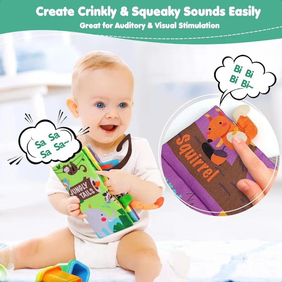 beiens Babybücher, Spielzeug, Touch and Feel, Crinkle-Stoffbuch für Kleinkinder, 0361218, Monate, frühe Entwicklung, interaktiver Kinderwagen