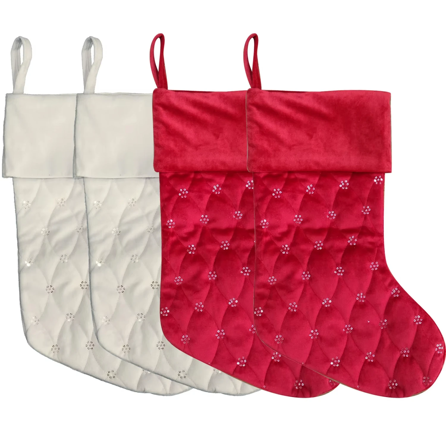 Ready To Ship Xmas Hanging Stocking  Decorations Red Velvet Sequins Embroider 20