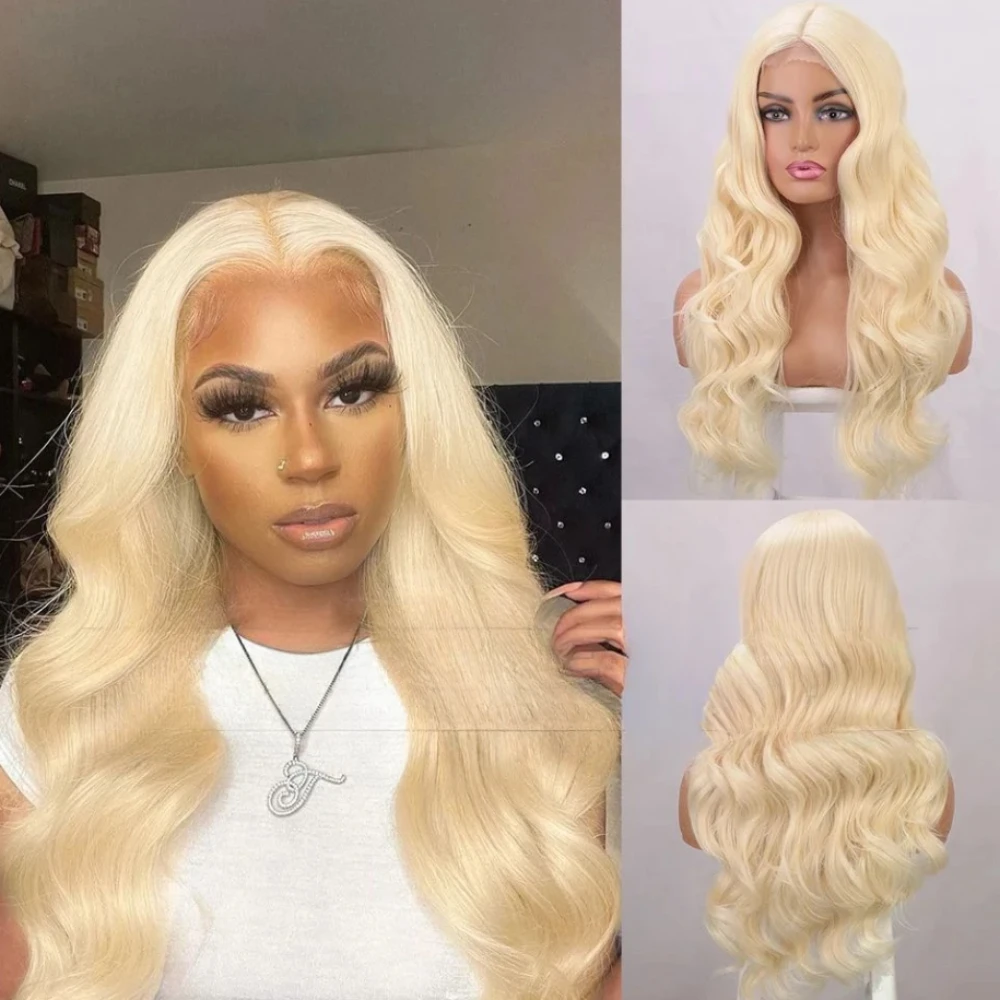 

Long Light Blonde Wavy Wig for Women Lace Front Wigs Natural Looking 28 Inch Middle Part Curly Wig Heat Resistant Synthetic Wigs