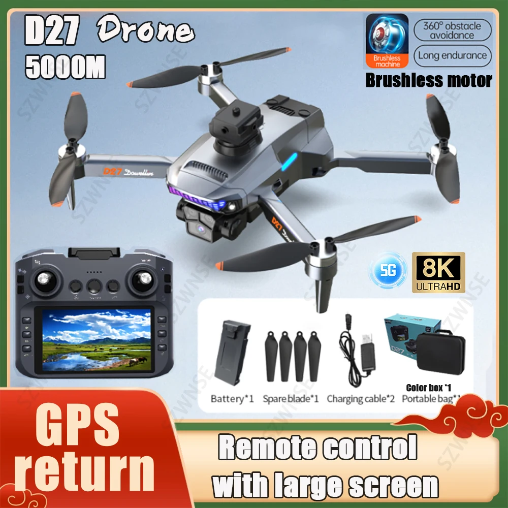 D27 MAX GPS Drone 8K Camera Brushless Intelligent Obstacle Avoidance with Mapping Screen Control 4.5 inch Aircraft FPV RC Dron