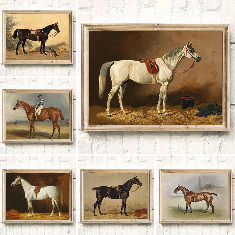 Antique Thoroughbred Horse Poster Farmhouse Animals Landscape Canvas Painting Vintage Wall Art Pictures Home Decor