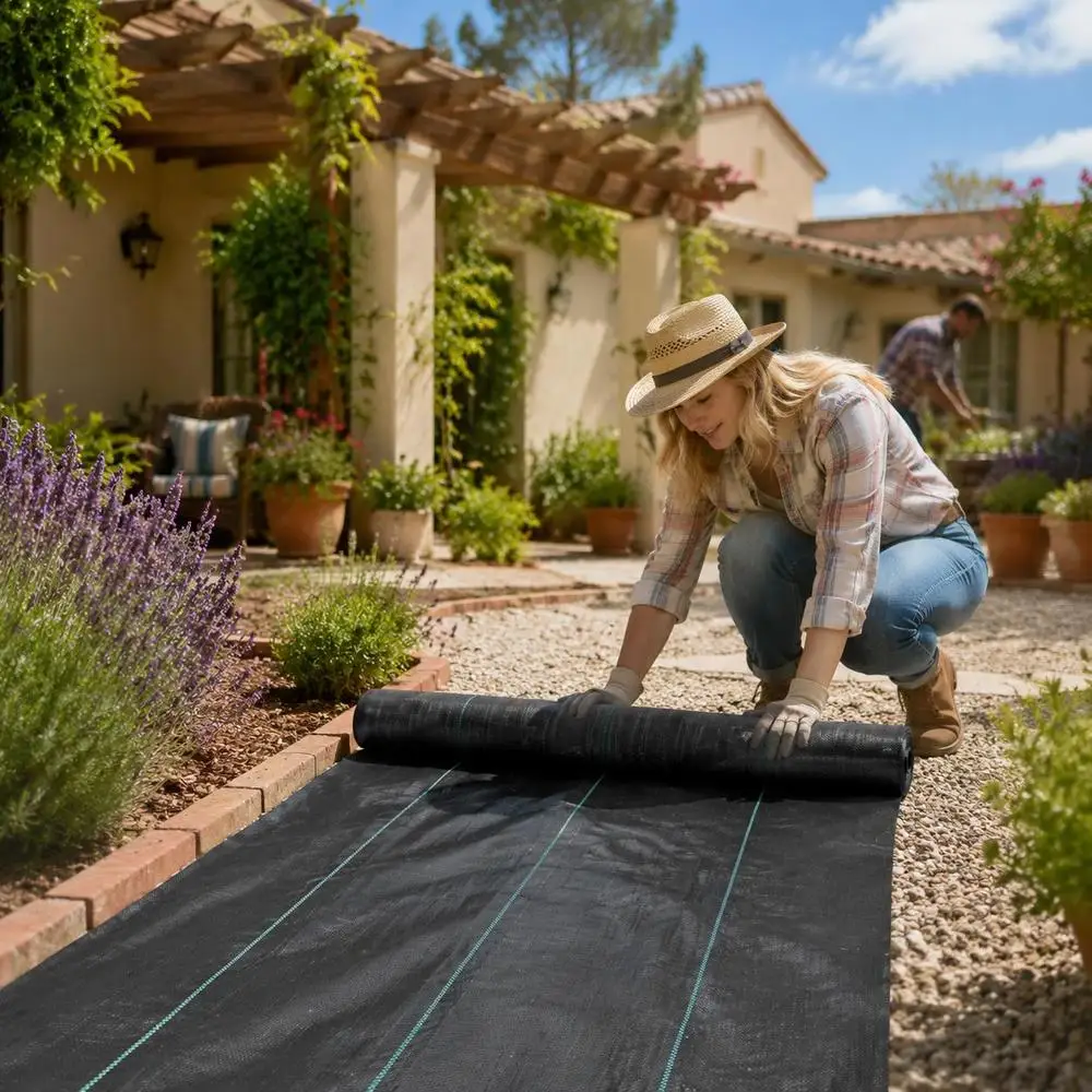Toile anti-mauvaises herbes, barrière géotextile tissée pour sous gravier, couverture de sol perméable en PP, 170 g/m², 0,9 x 76,2 m, noir, résistante à la déchirure pour aménagement paysager et allées de jardin