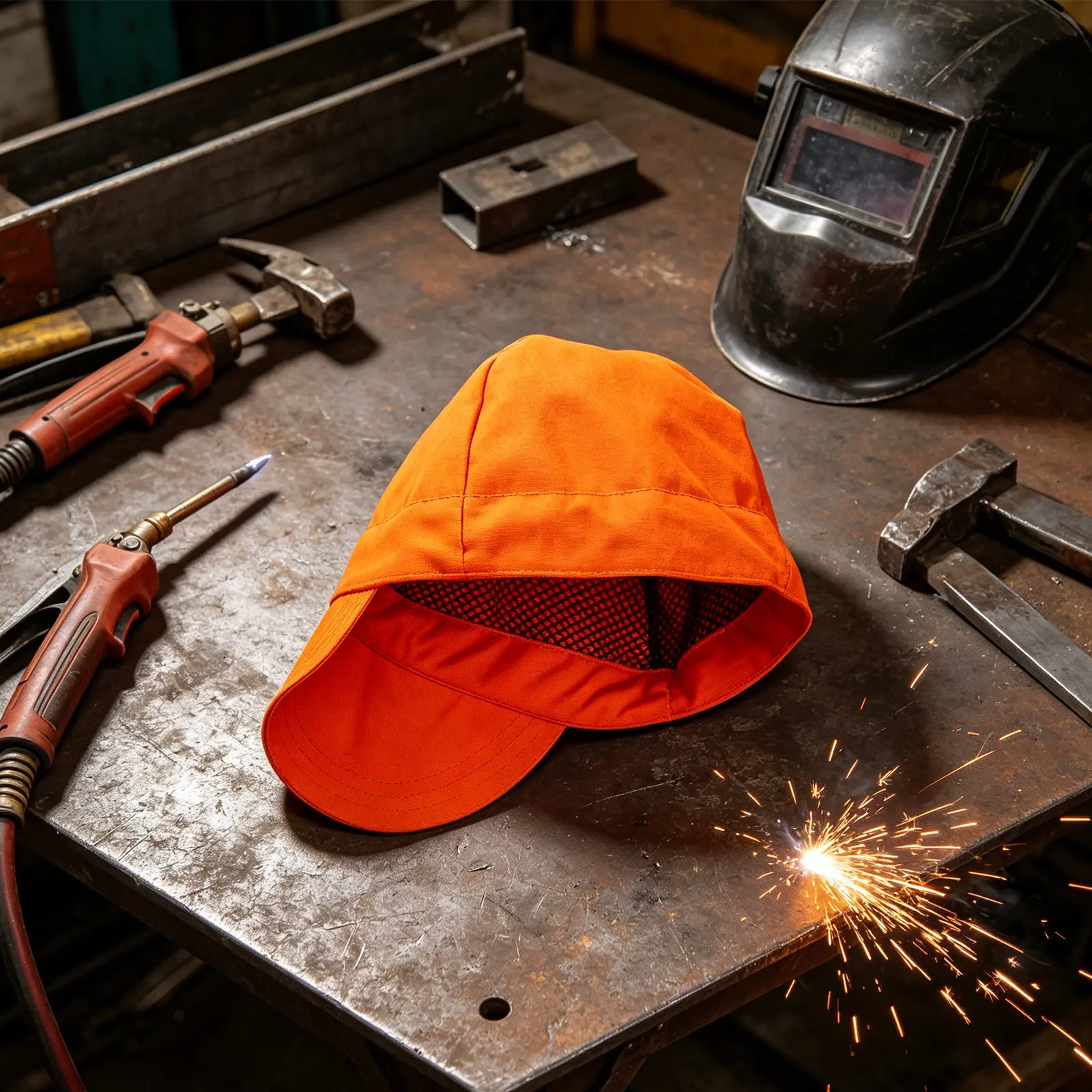 Flame Resistant Welding Cap Gray Windproof Dustproof Protective Hat Welder Safety Equipment Electric Welding Cap Flame Retardant