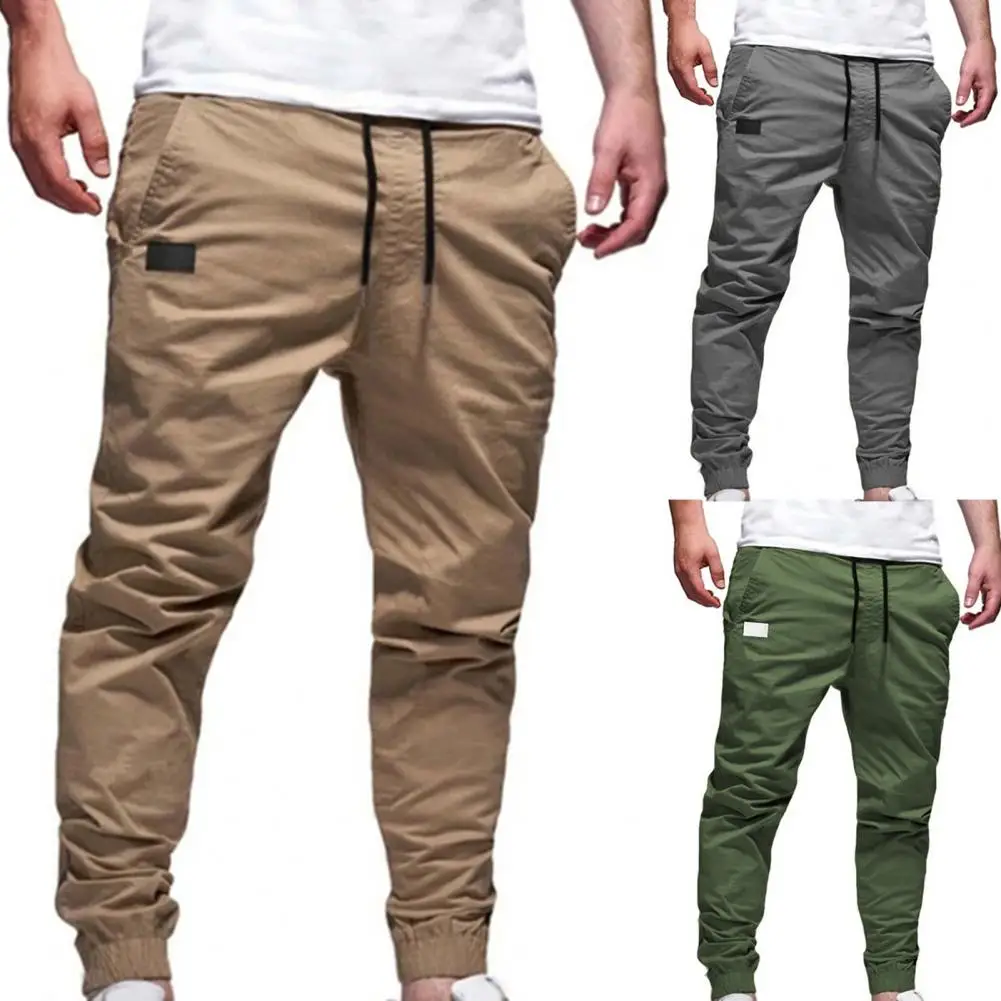 Trendy  Men Pants Skin-friendly Ankle Tied Slim Fitness Pants Multi Pockets Lightweight Fitness Pants for Outdoor Sports