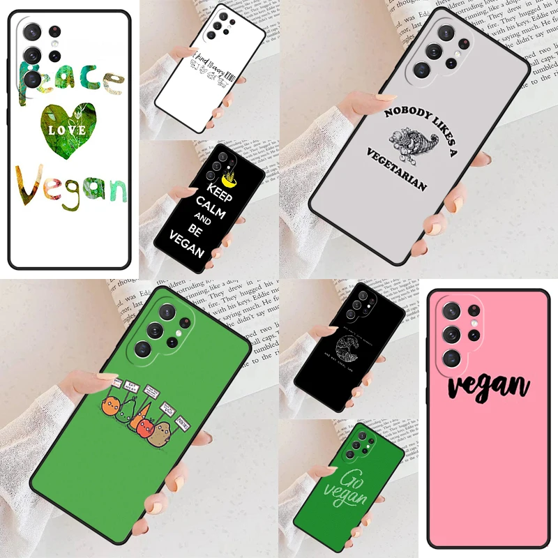 Vegetarian VEGAN FOOD ANIMAL LOVE Phone Case For Samsung Galaxy S24 S23 S22 S21 Ultra S10 Note 10 Pro S20 Plus FE S9 S8 Cover