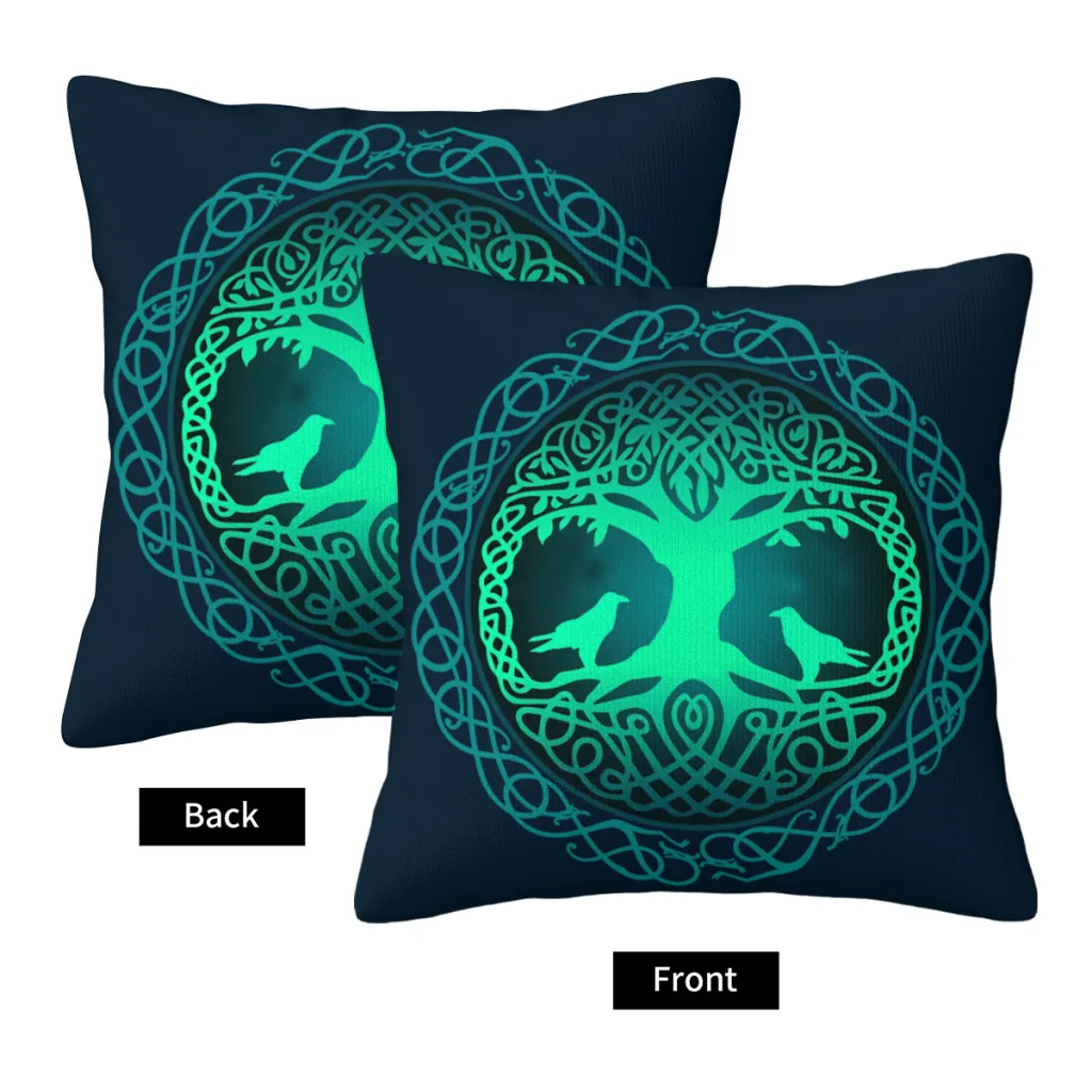 Yggdrasil Celtic Tree of Life Huginn Muninn Tattoo Polyester Cushion Cover Viking Home Car Decorative Breathable Coussincase