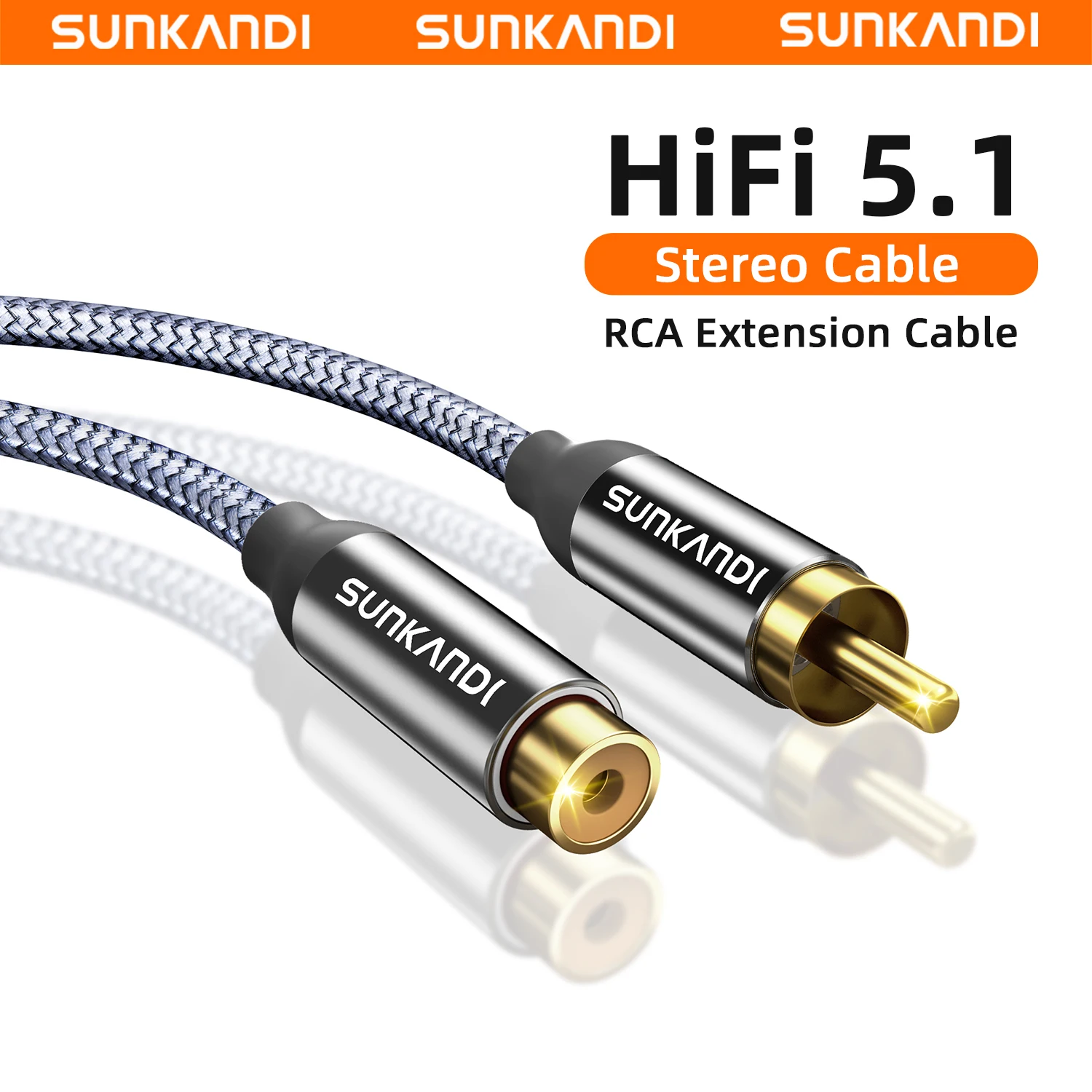 SUNKANDI RCA Male to female extension cable, copper housing  RCA male to RCA female cable Stereo audio extension cable adapter